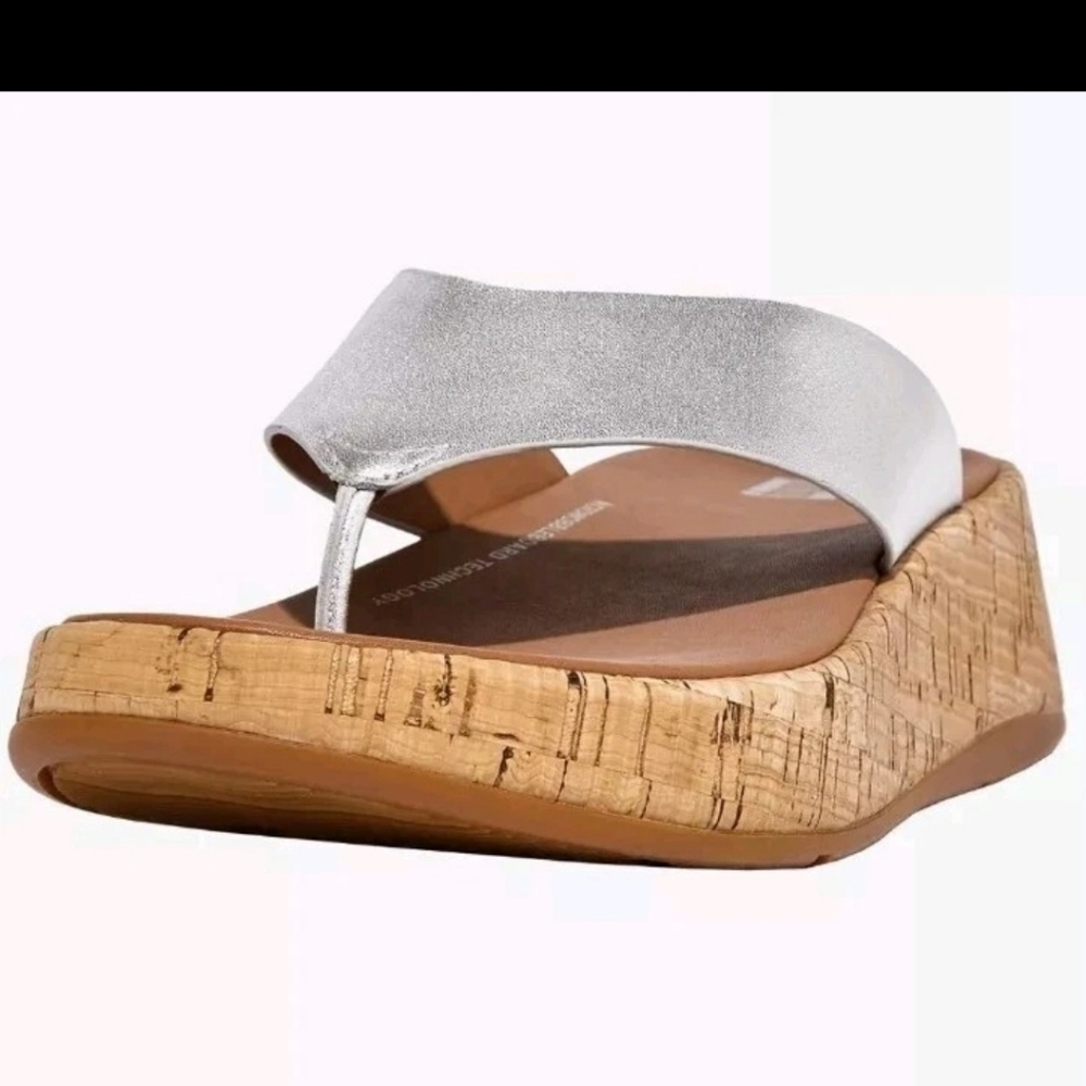FitFlop F-Mode FT7-011 Slide Sandals Women's Silver Metallic Leather Size 11